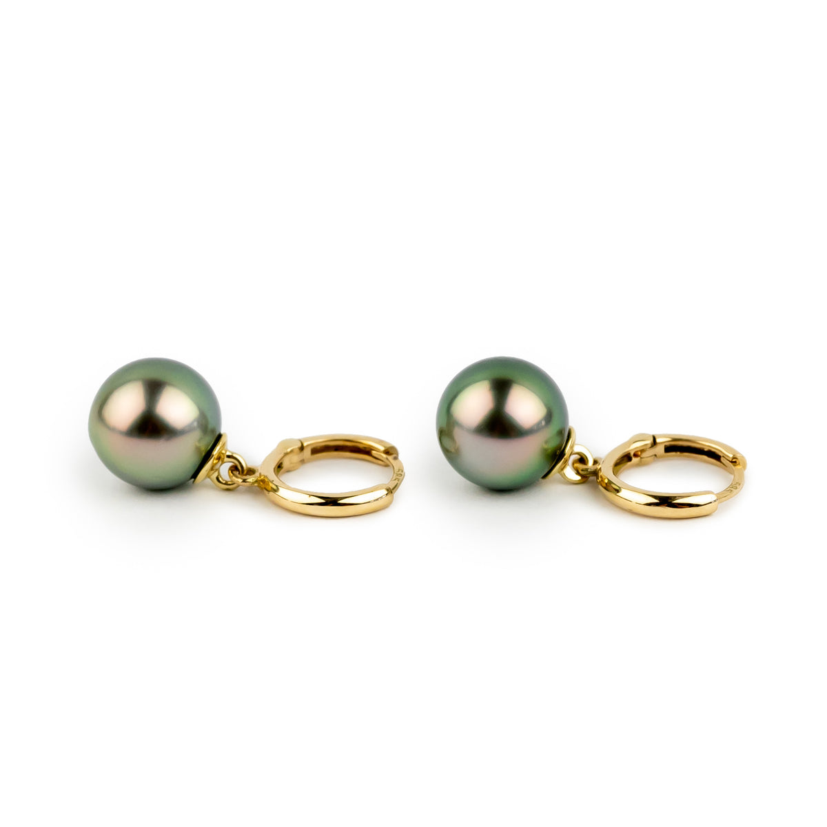 Spring Green Tahitian Pearl Huggie Hoop Earrings