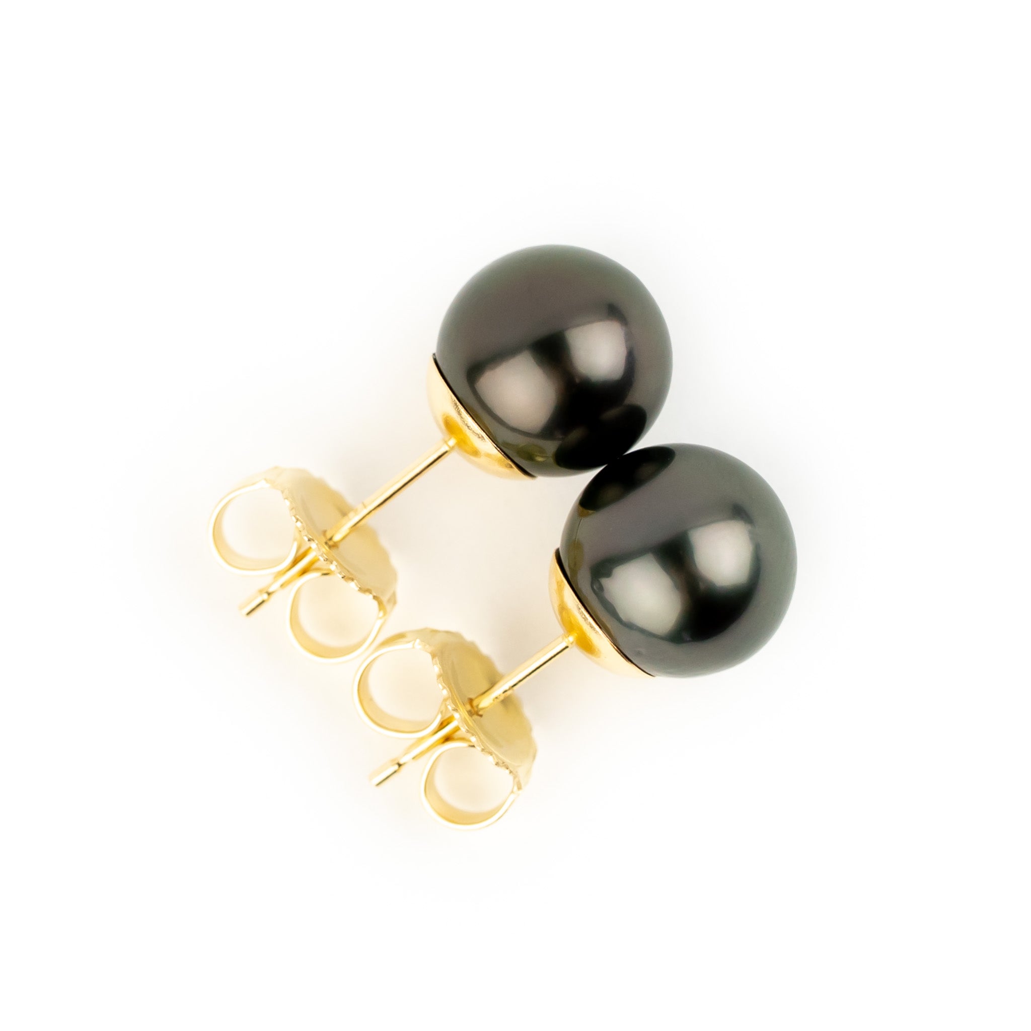 Midnight Aubergine Green 8.4-9mm Tahitian Pearl Stud Earrings