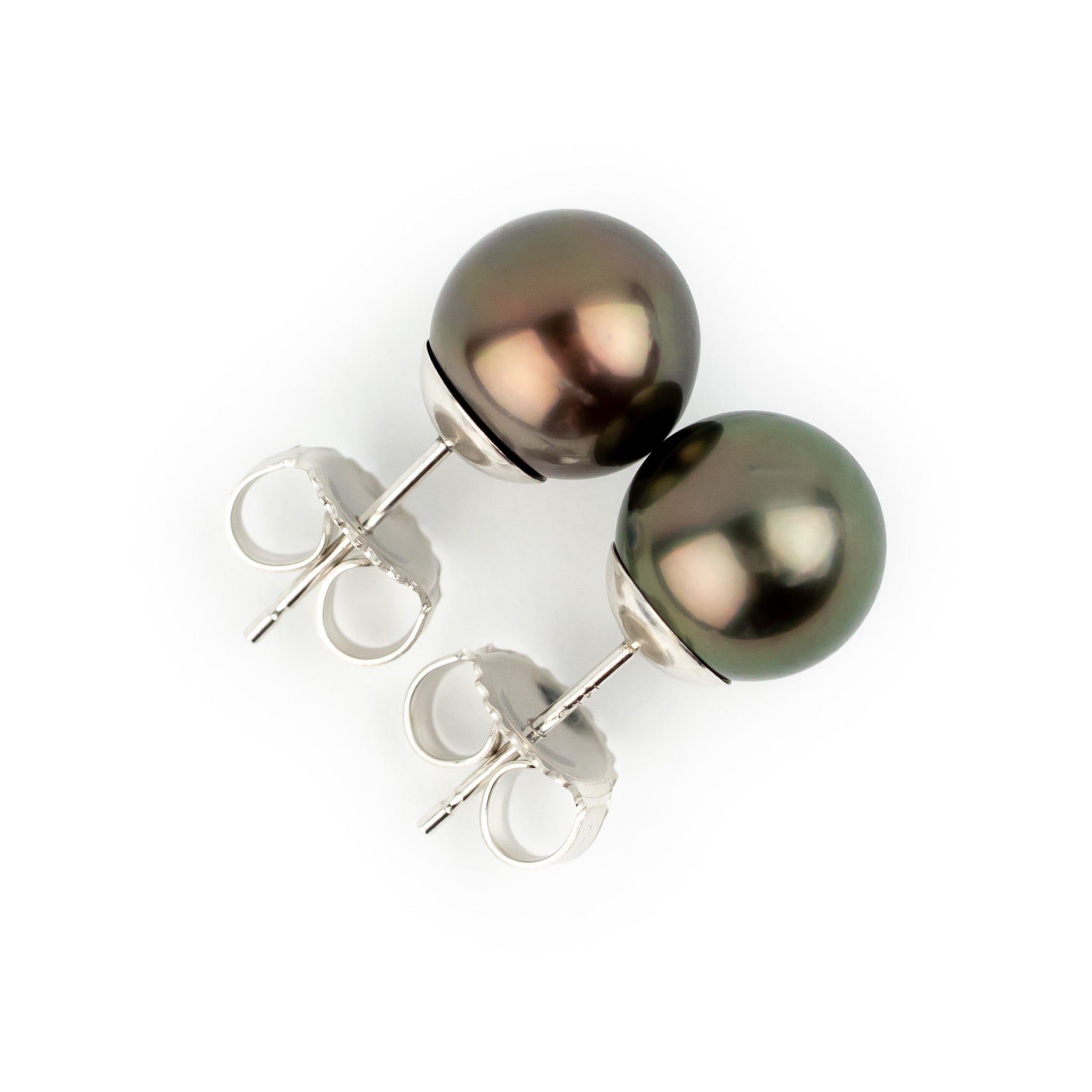 Crimson Green 8.5-8.9mm Tahitian Pearl Stud Earrings