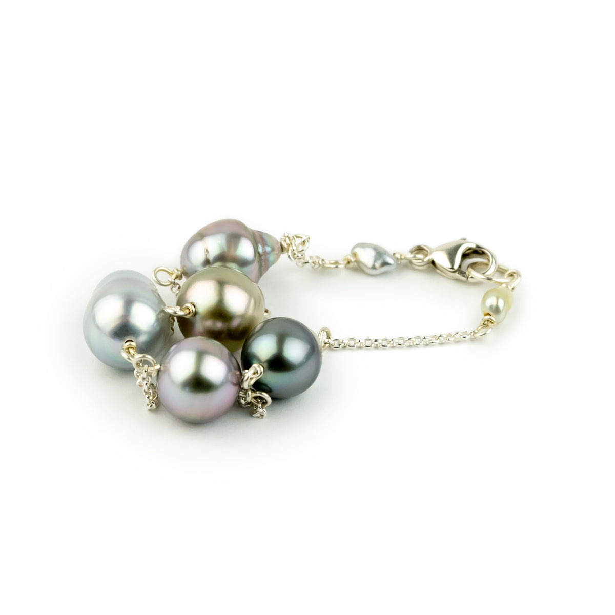Dreamy Clouds Tin-Cup Tahitian Pearl Bracelet on Sterling Silver