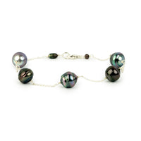 Dark Kaleidoscopic Tin-Cup Tahitian Pearl Bracelet on Sterling Silver