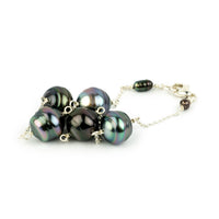 Dark Kaleidoscopic Tin-Cup Tahitian Pearl Bracelet on Sterling Silver