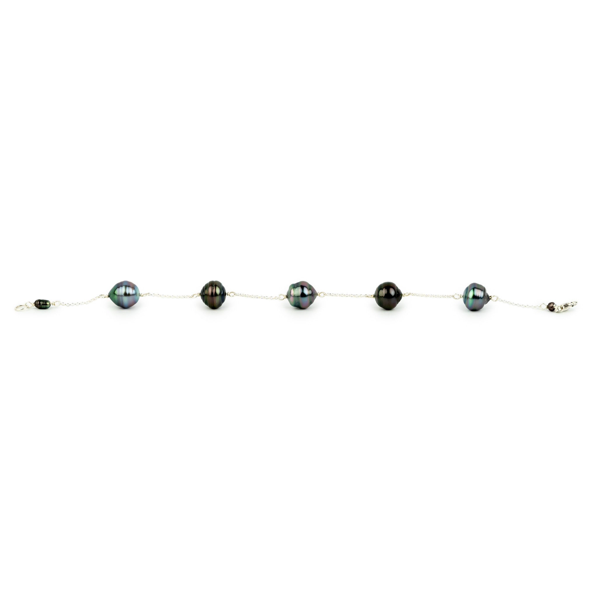 Dark Kaleidoscopic Tin-Cup Tahitian Pearl Bracelet on Sterling Silver