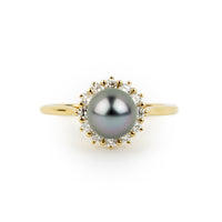 Tahitian Pearl & Diamond Petite Soleil Ring on 14K Yellow Gold