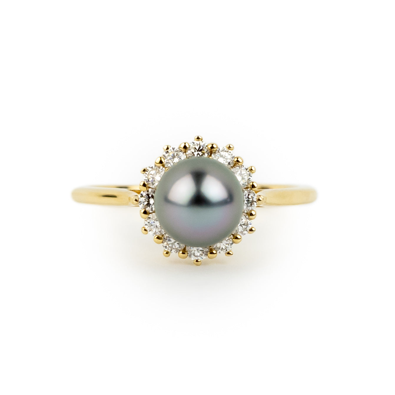 Tahitian Pearl & Diamond Petite Soleil Ring on 14K Yellow Gold