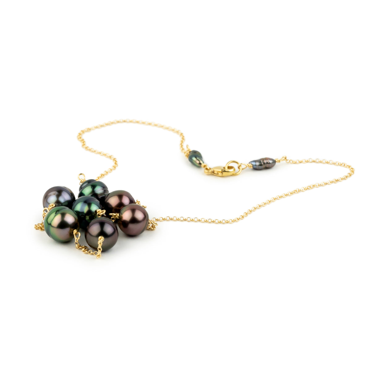 Jewel Tones Tin-Cup Tahitian Pearl Necklace on 14/20 Gold Filled