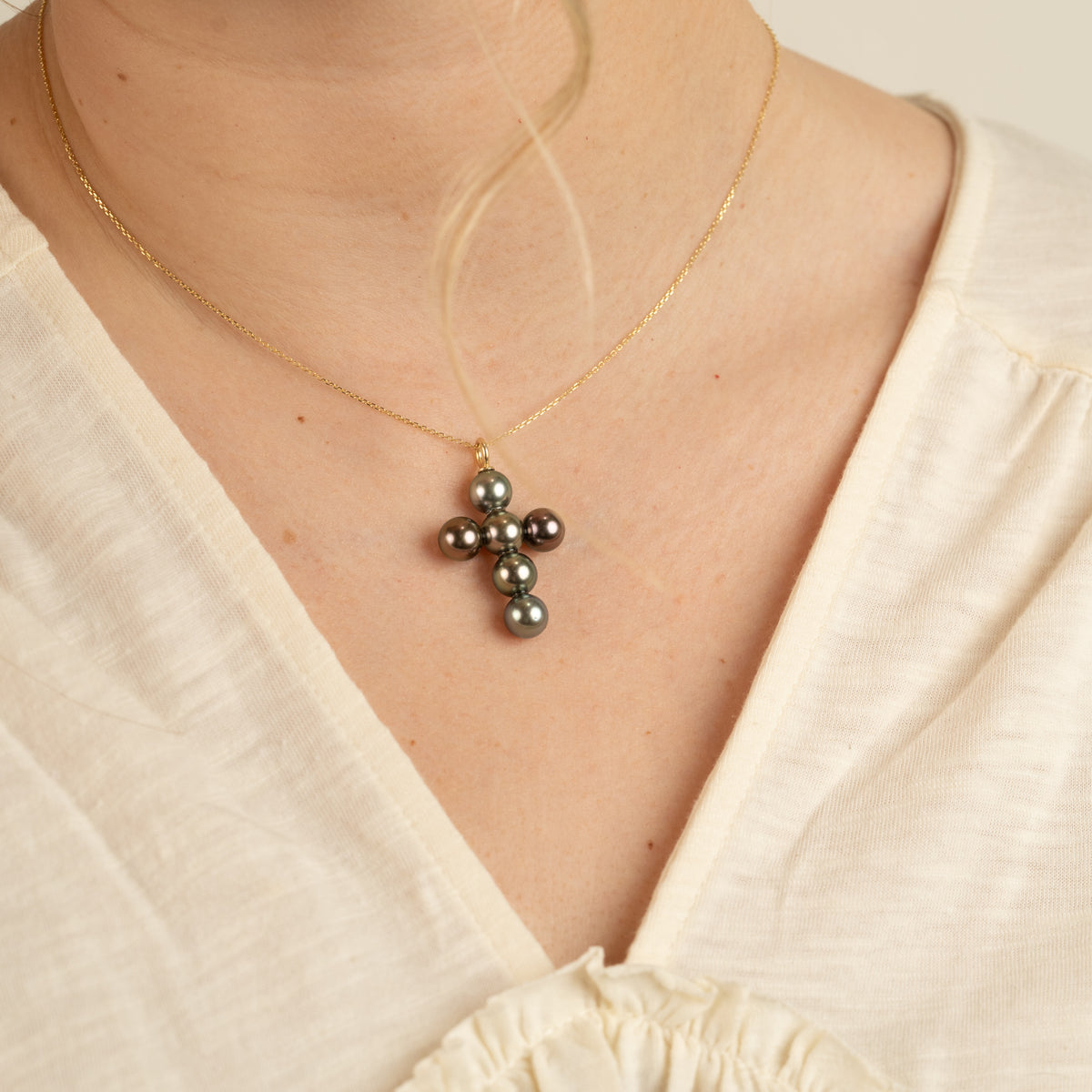 Croix Tahitian Pearl Pendant on 10k Yellow Gold