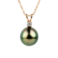 Tahitian Pearl & Diamond Pink Green Étoile Necklace on 10K Rose Gold