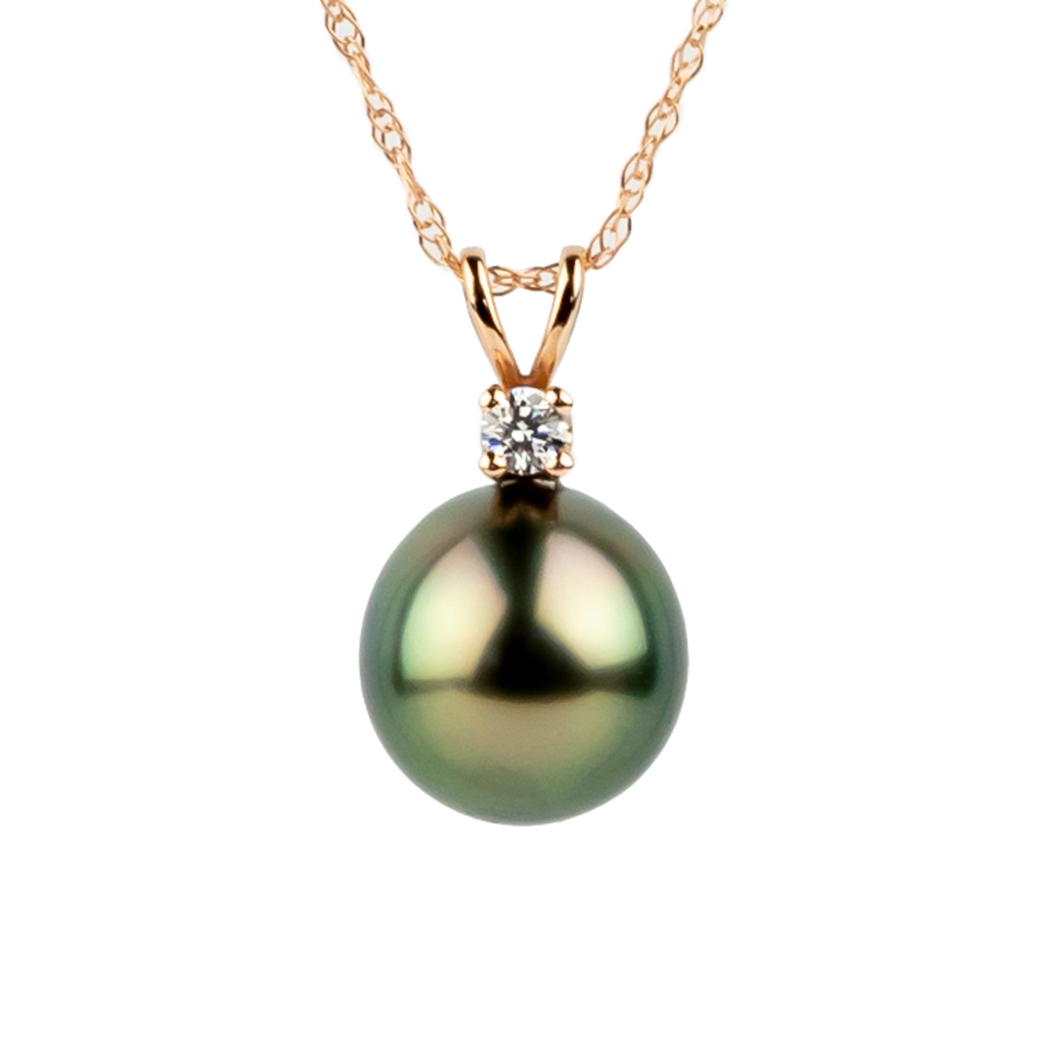 Tahitian Pearl & Diamond Pink Green Étoile Necklace on 10K Rose Gold