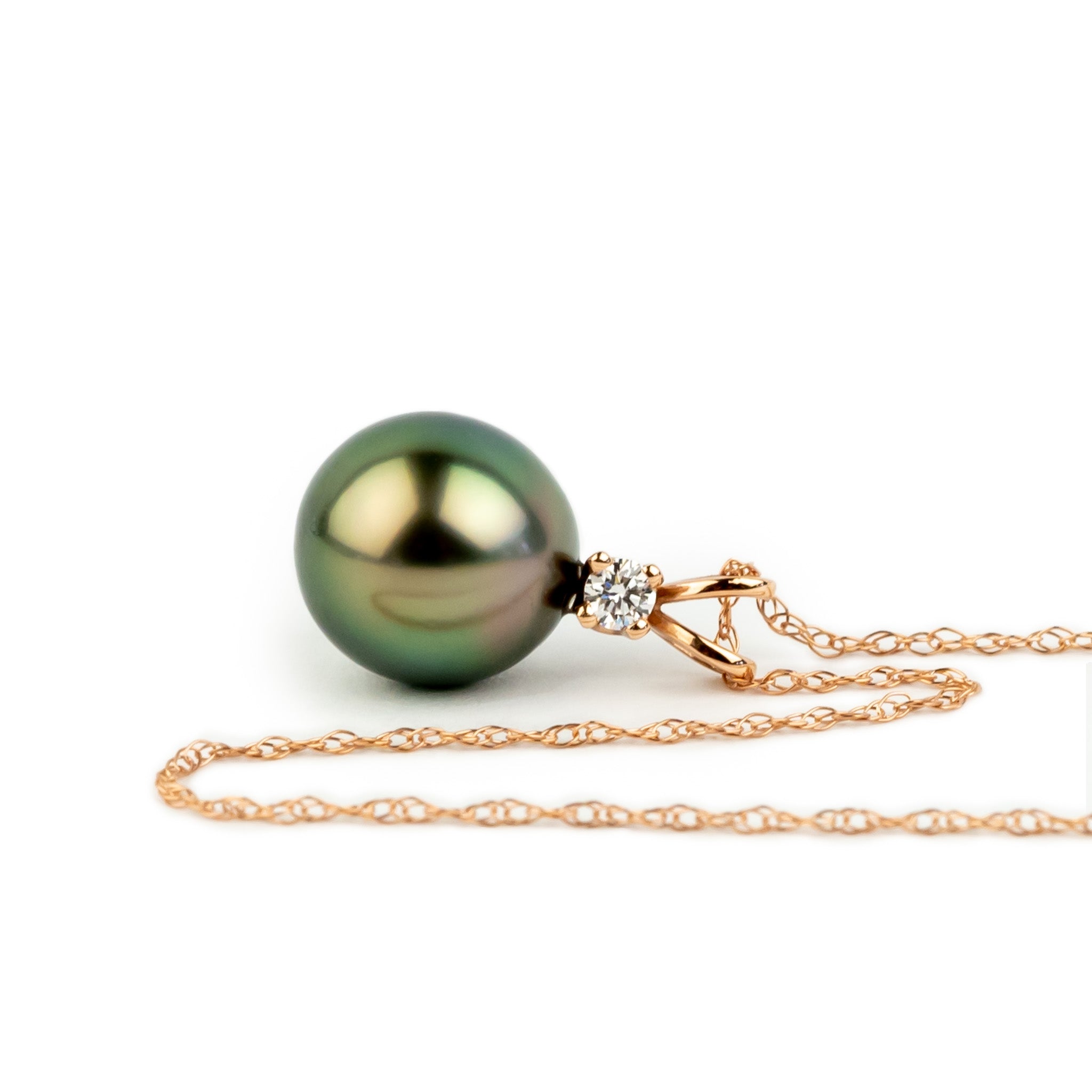 Tahitian Pearl & Diamond Pink Green Étoile Necklace on 10K Rose Gold