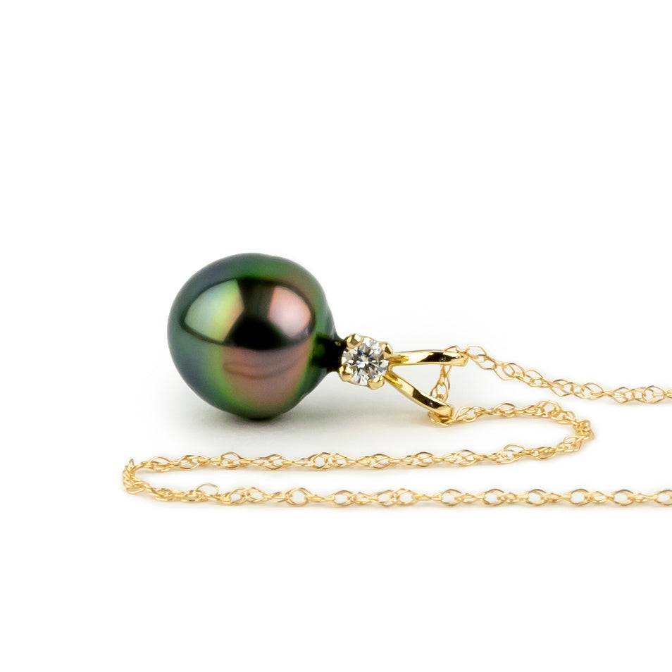 Tahitian Pearl & Diamond Wild Peacock Étoile Necklace on 10K Yellow Gold