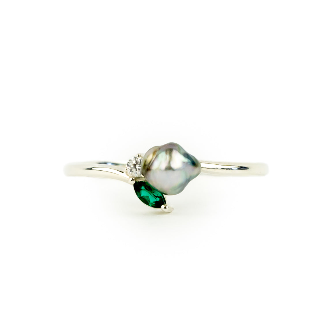 Tahitian Keshi Pearl & Gemstone Natura Ring on Sterling Silver