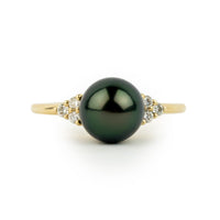 Tahitian Pearl & Diamond Toru Ring on 14K Yellow Gold