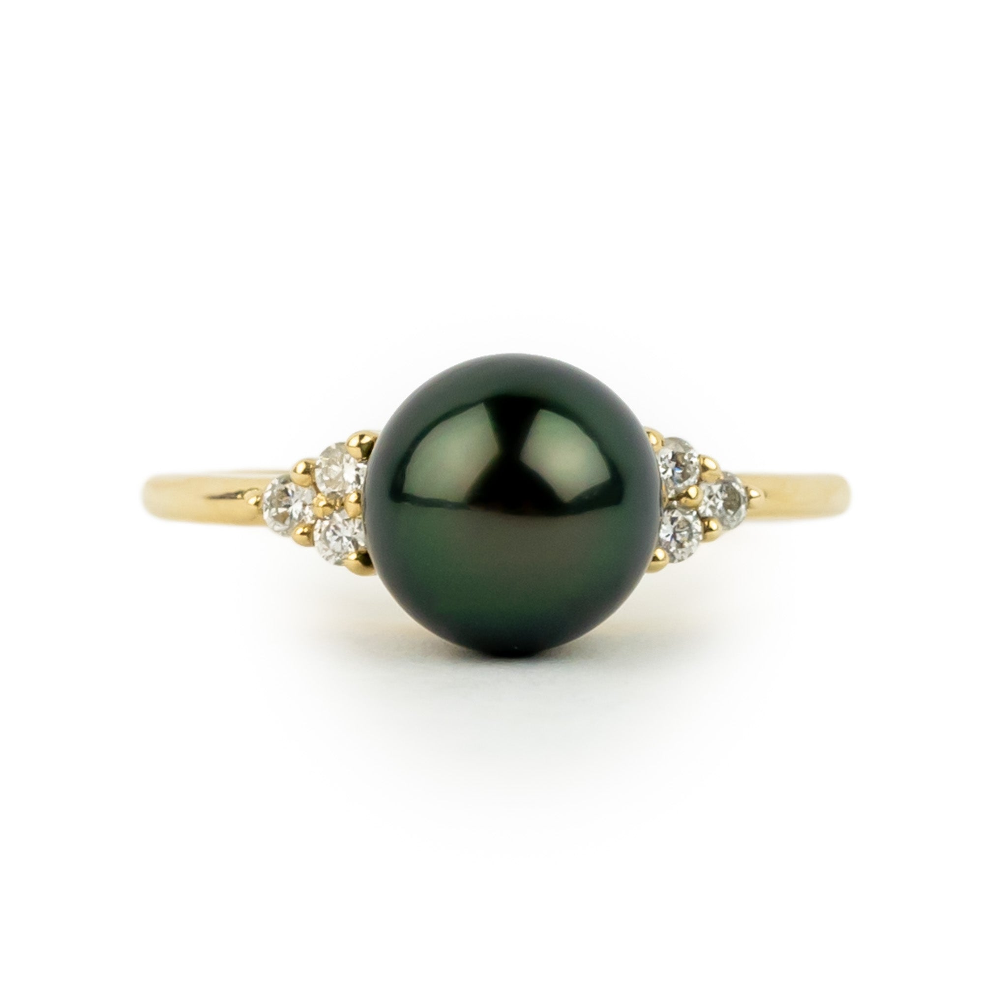 Tahitian Pearl & Diamond Toru Ring on 14K Yellow Gold