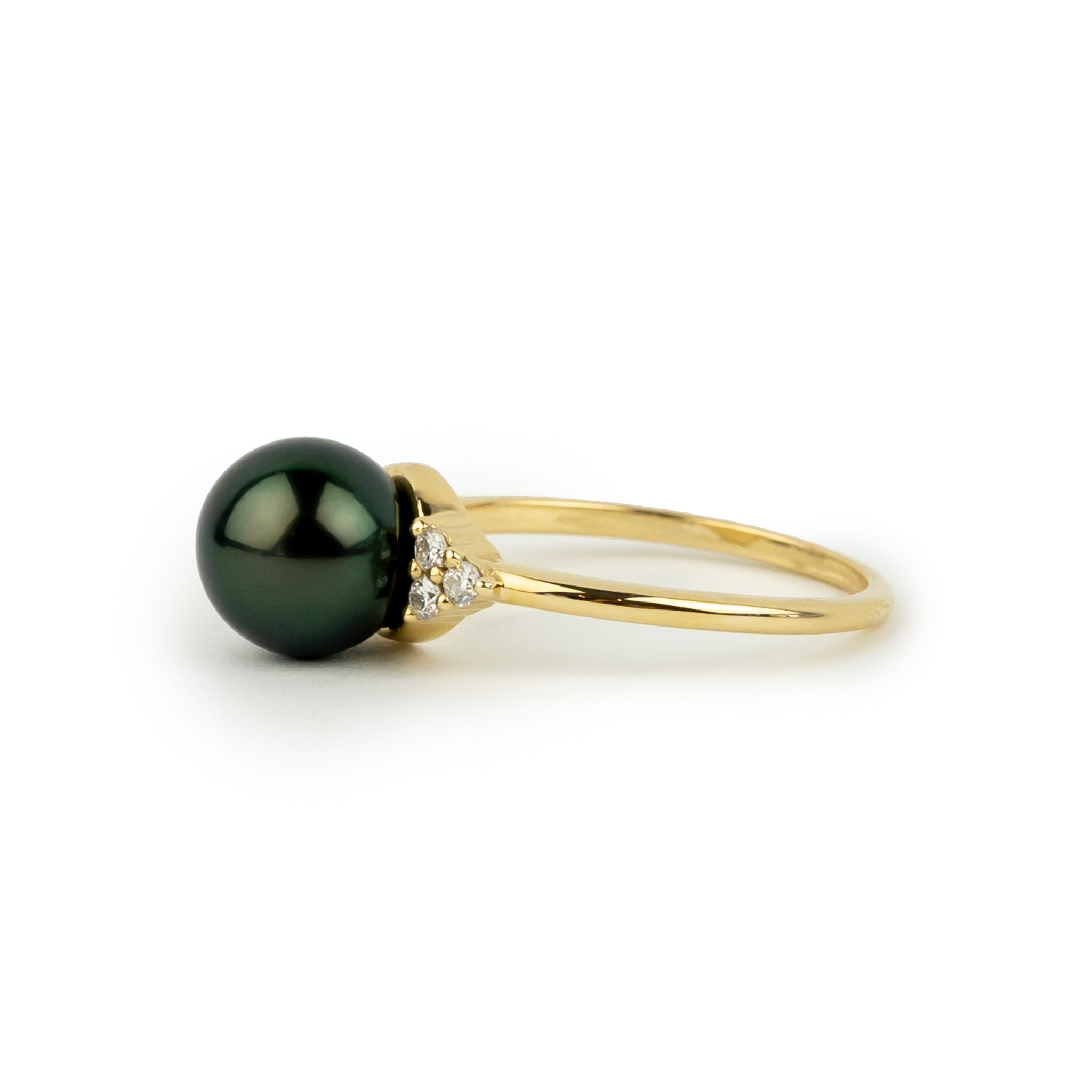 Tahitian Pearl & Diamond Toru Ring on 14K Yellow Gold