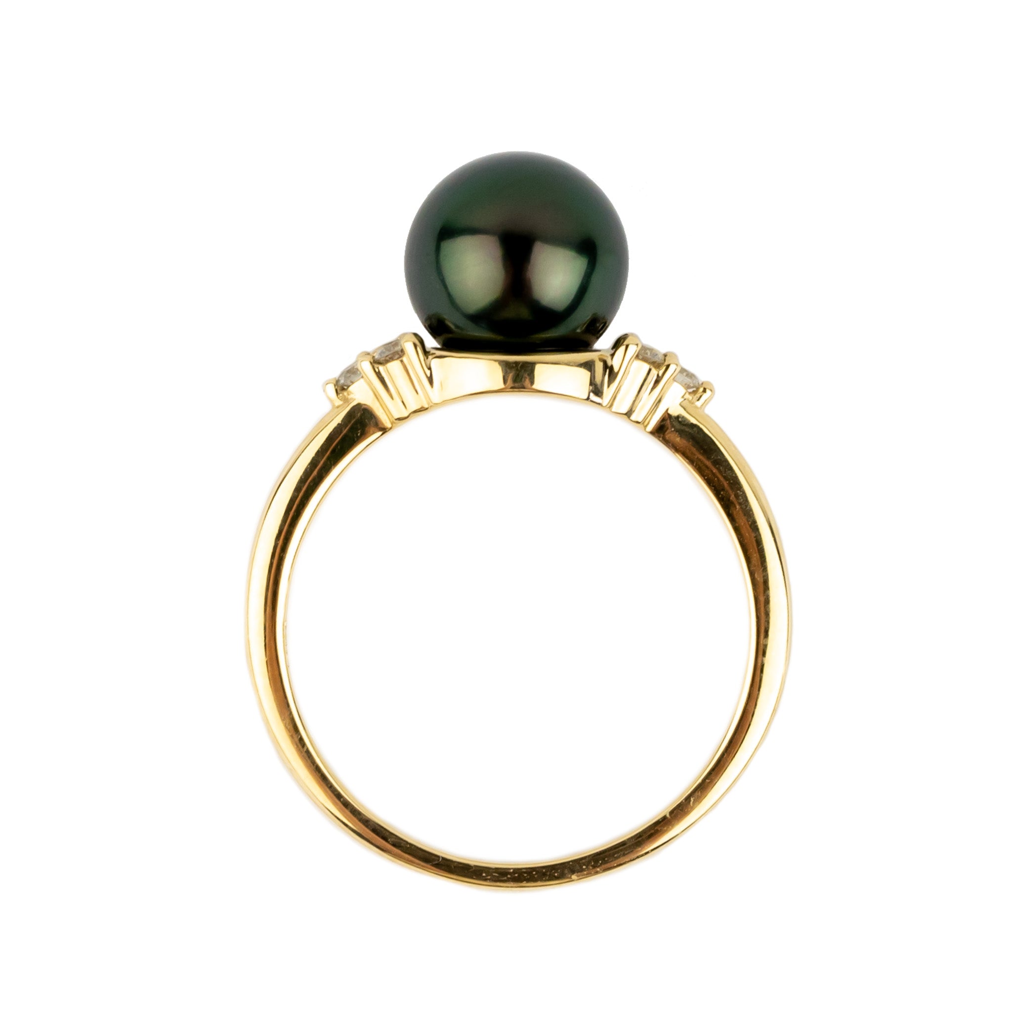 Tahitian Pearl & Diamond Toru Ring on 14K Yellow Gold