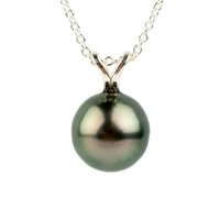 Pink Green 9.3mm Tahitian Pearl I'a Necklace on Sterling Silver