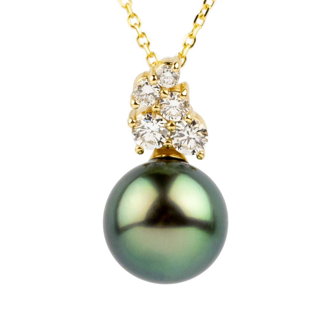 Peacock Green Pearl & Diamond Asteria Pendant or Necklace on 14K Yellow Gold