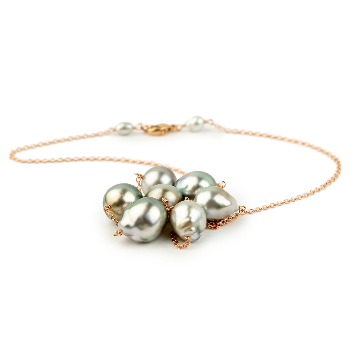 Silver Sunrise Baroque Tin-Cup Tahitian Pearl Necklace on 14K Rose Gold