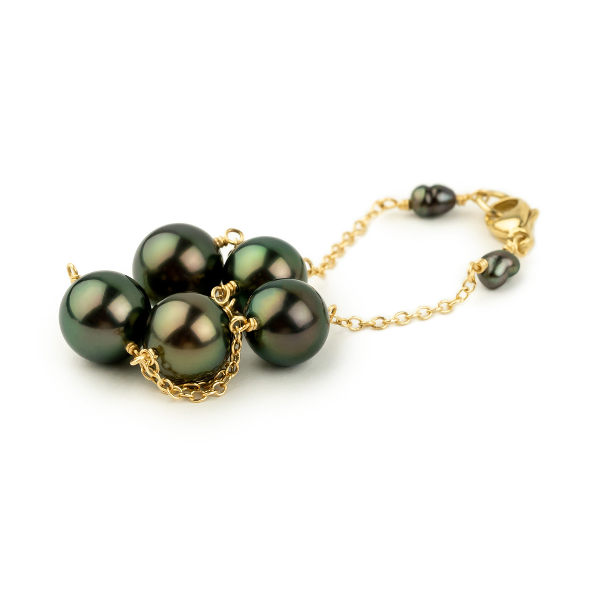 Luscious Green Tahitian Pearl Tin Cup Bracelet on 14K Yellow Gold