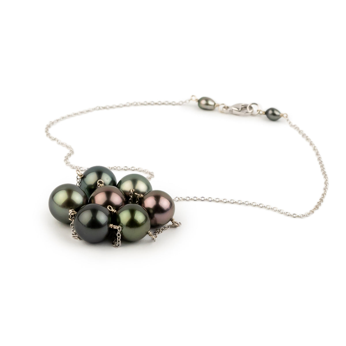 Midnight & Fuchsia Tahitian Pearl Tin-Cup Necklace on 14k White Gold