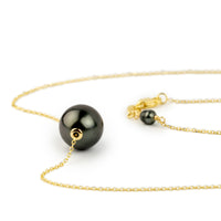 Eclipse Black 10.7mm Pearl Solitaire Necklace on 14K Yellow Gold