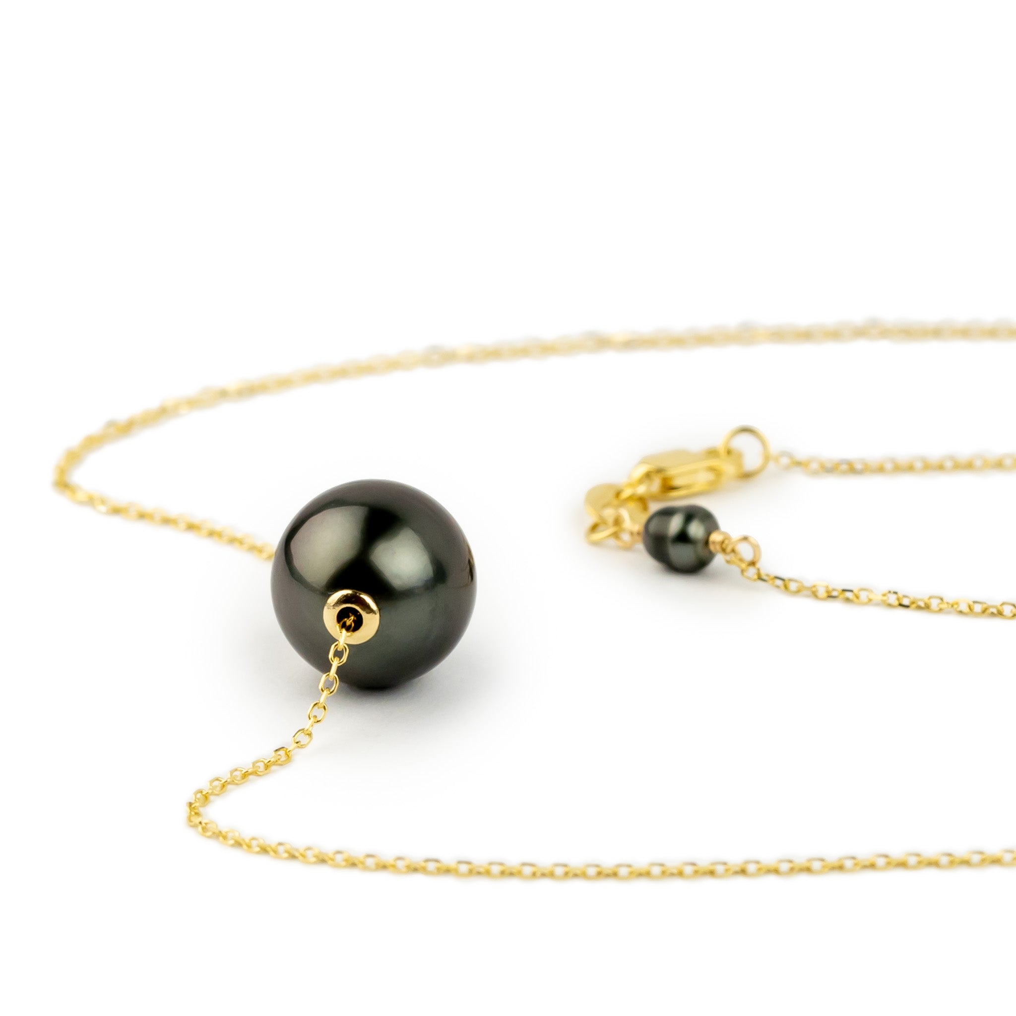 Eclipse Black 10.7mm Pearl Solitaire Necklace on 14K Yellow Gold