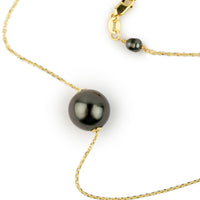 Eclipse Black 10.7mm Pearl Solitaire Necklace on 14K Yellow Gold