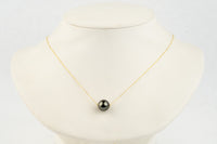 Eclipse Black 10.7mm Pearl Solitaire Necklace on 14K Yellow Gold