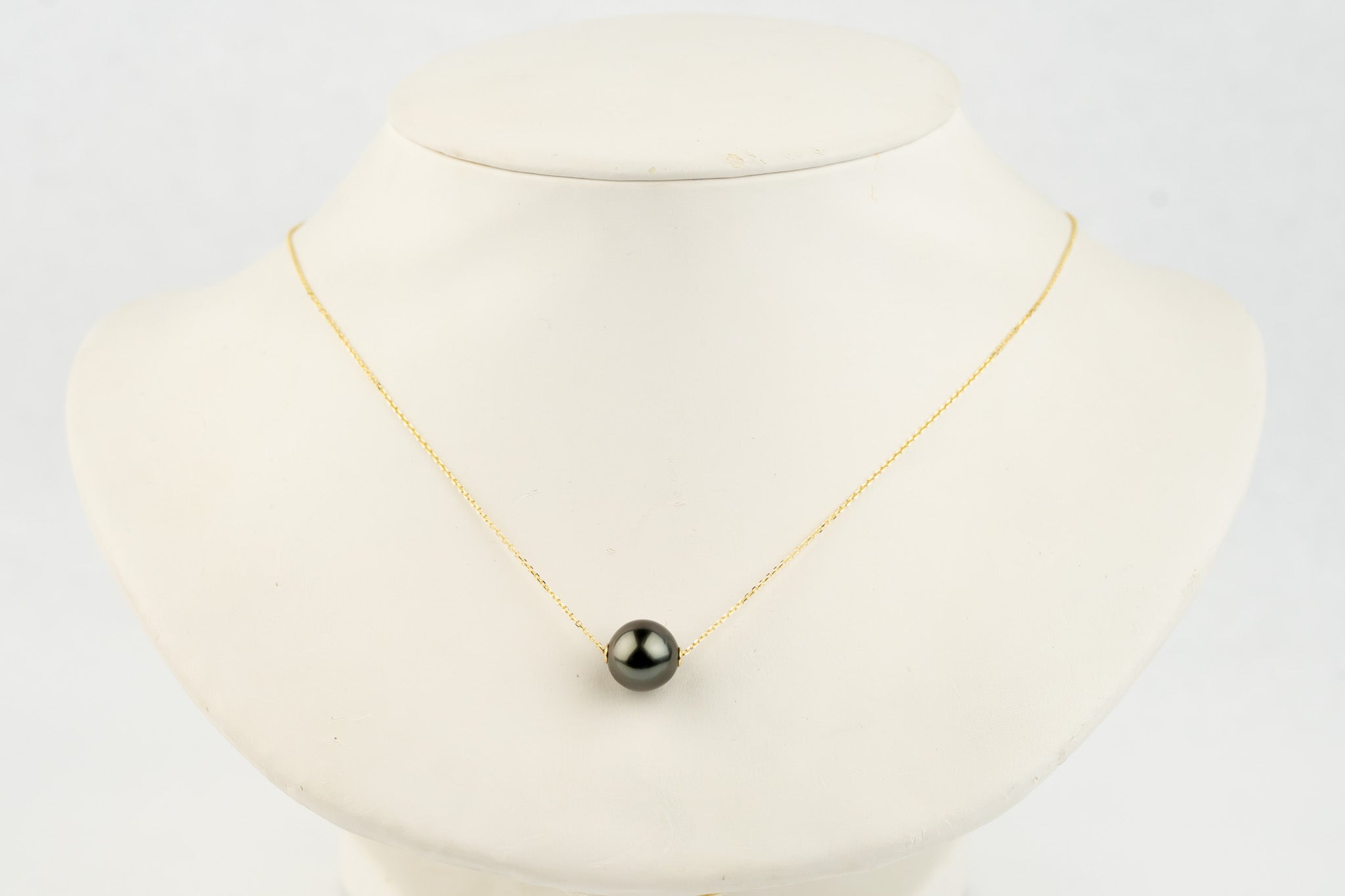 Eclipse Black 10.7mm Pearl Solitaire Necklace on 14K Yellow Gold