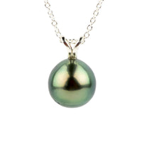 Golden Blue Green 9.1mm Tahitian Pearl I'a Necklace on Sterling Silver