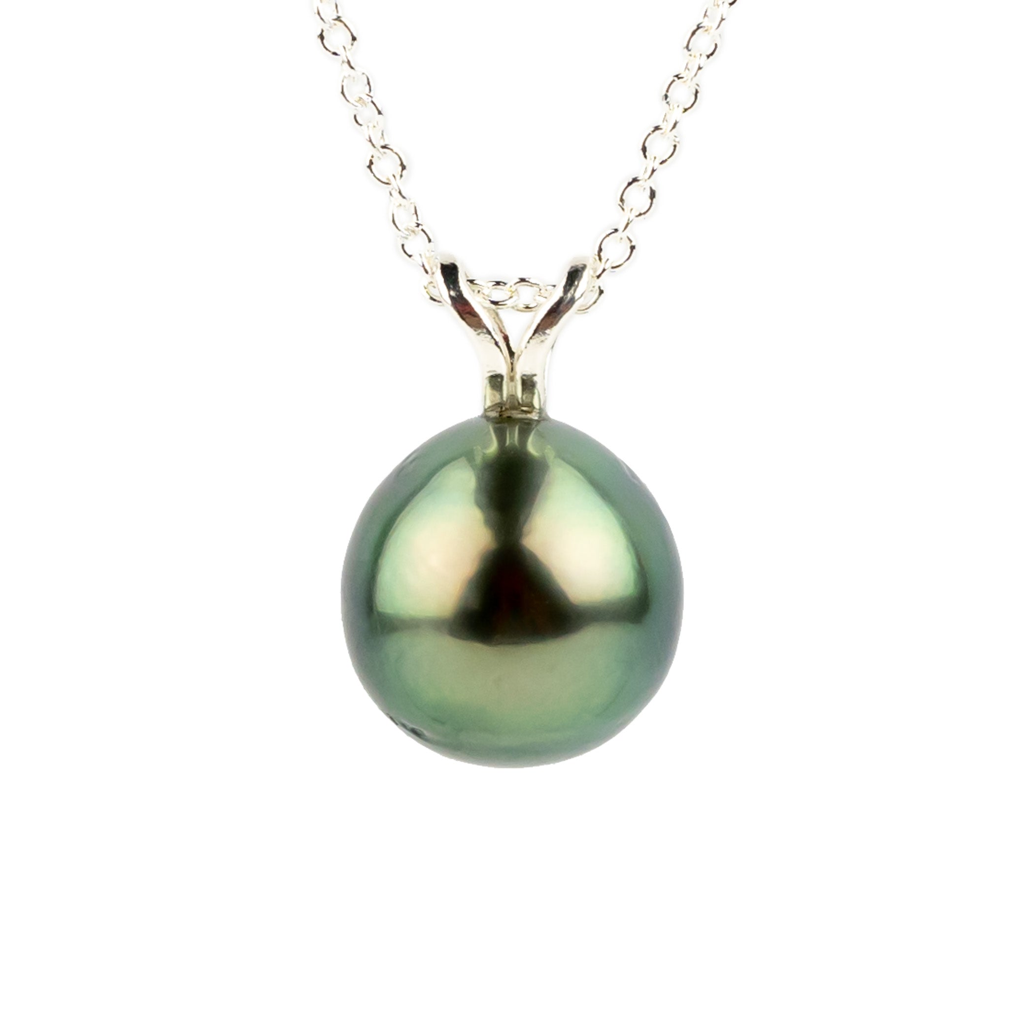 Golden Blue Green 9.1mm Tahitian Pearl I'a Necklace on Sterling Silver