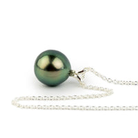 Golden Blue Green 9.1mm Tahitian Pearl I'a Necklace on Sterling Silver