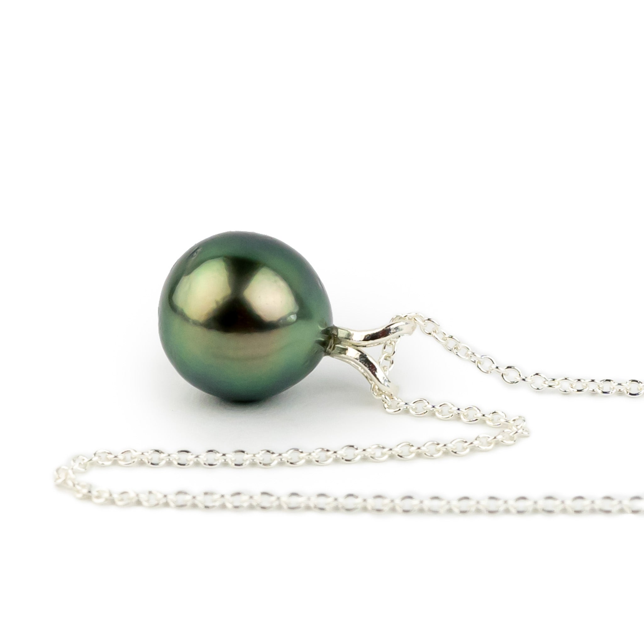 Golden Blue Green 9.1mm Tahitian Pearl I'a Necklace on Sterling Silver