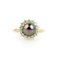 Tahitian Pearl & Diamond Soleil Ring on 14K Yellow Gold
