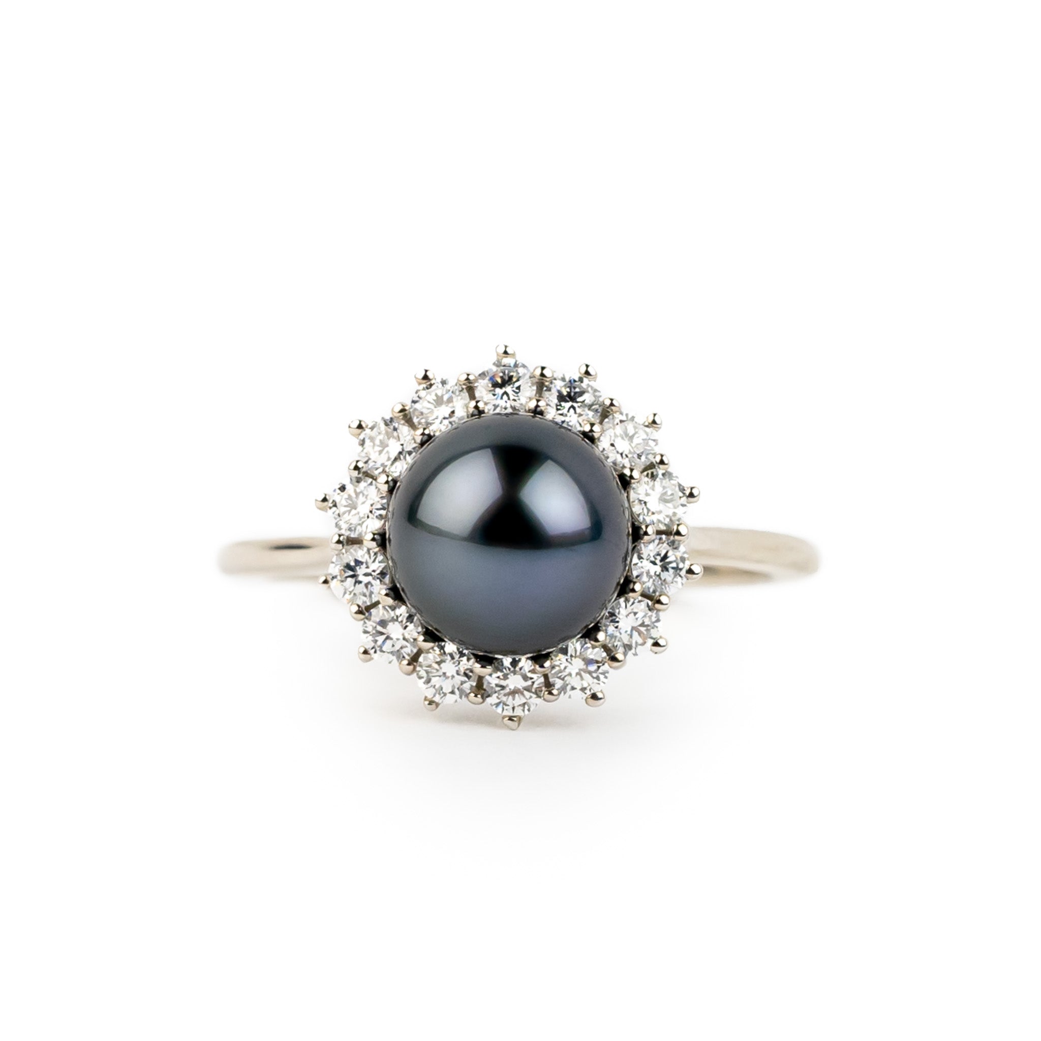Tahitian Pearl & Diamond Soleil Ring on 14K White Gold