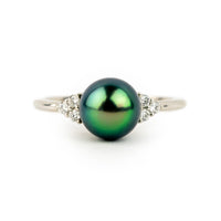Tahitian Pearl & Diamond Toru Ring on 14K White Gold
