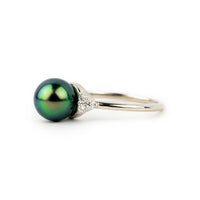Tahitian Pearl & Diamond Toru Ring on 14K White Gold