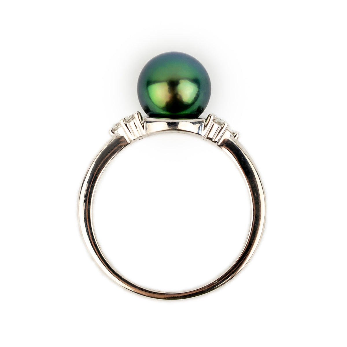 Tahitian Pearl & Diamond Toru Ring on 14K White Gold