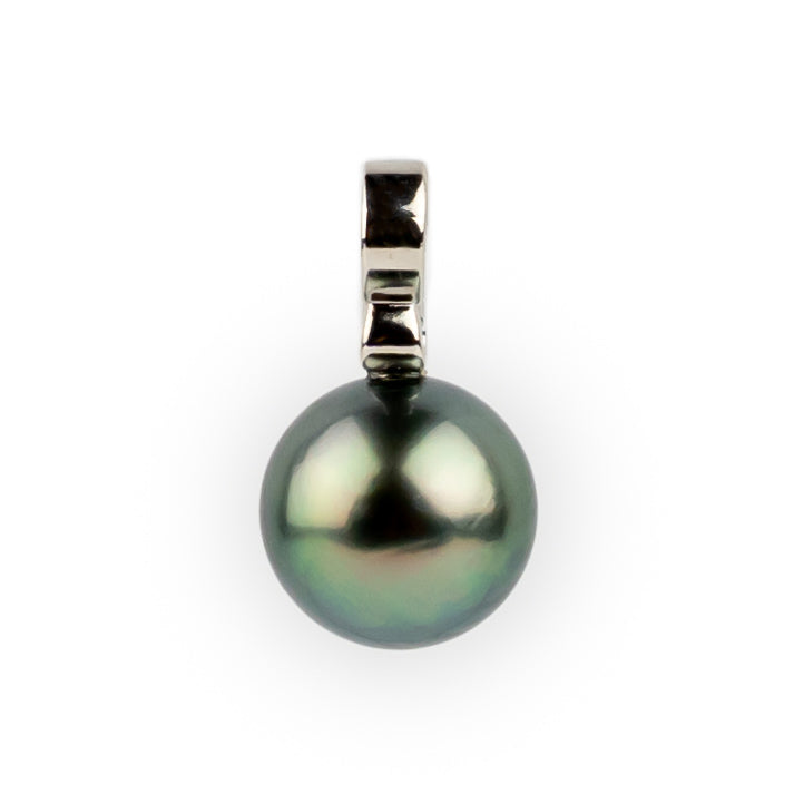 Peacock Green 10mm Tahitian Pearl Infinity Pendant on 14K White Gold