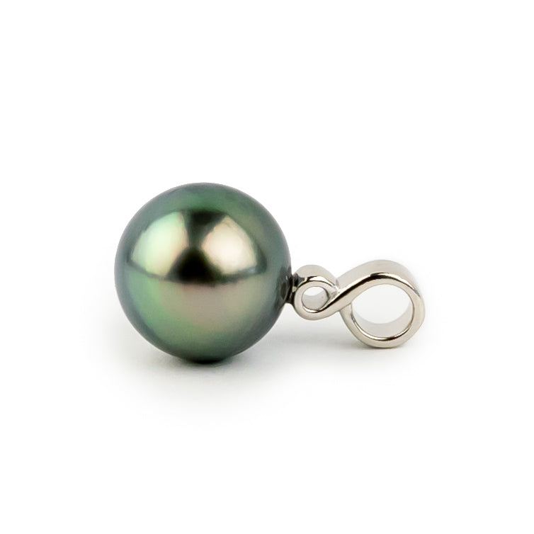 Peacock Green 10mm Tahitian Pearl Infinity Pendant on 14K White Gold