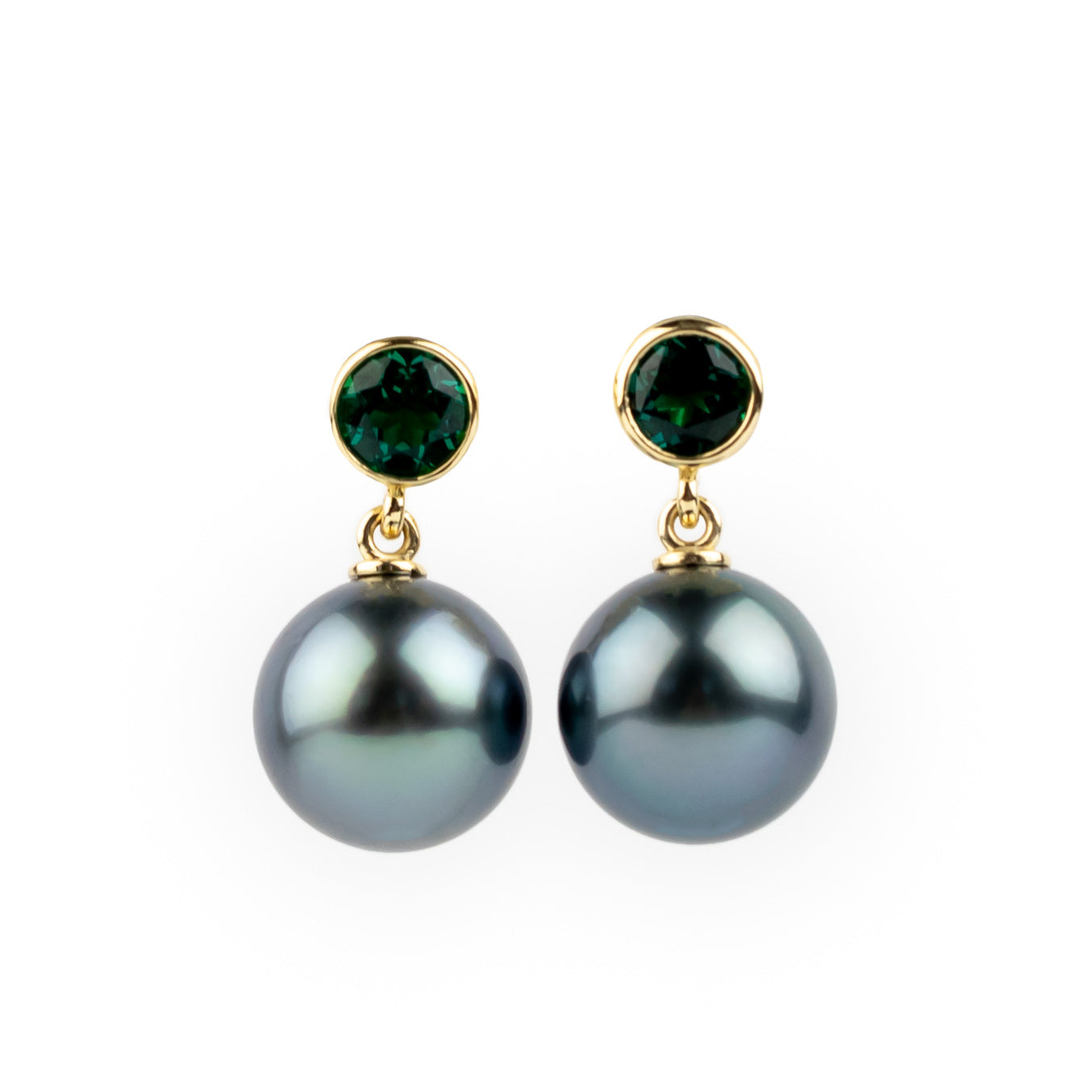 Tahitian Pearl & Emerald Nova Earrings on 14K Yellow Gold