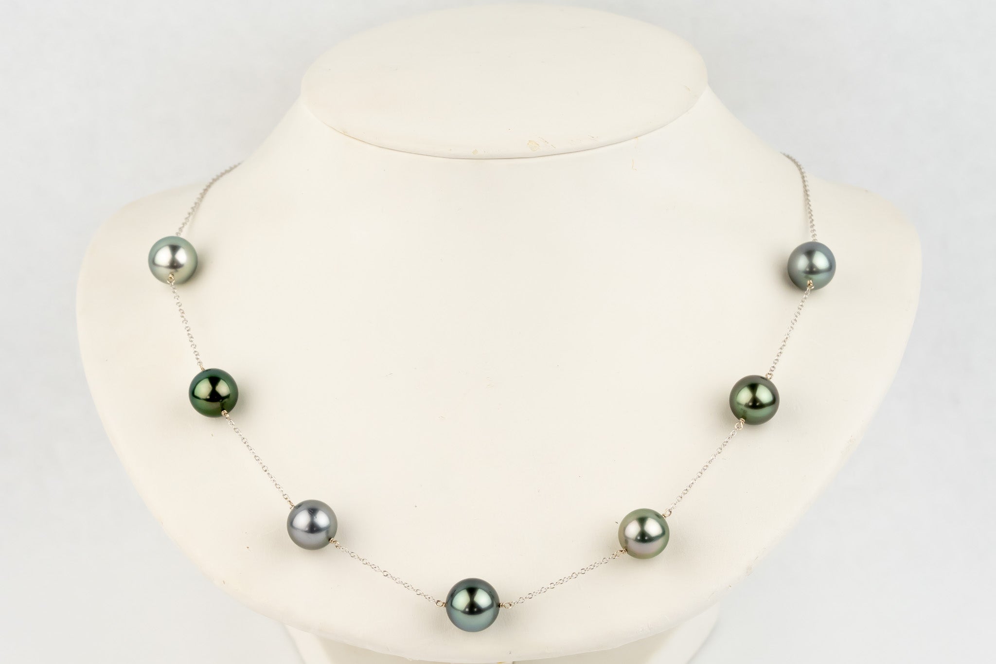 Serene Seas Tahitian Pearl Tin-Cup Necklace on 14k White Gold