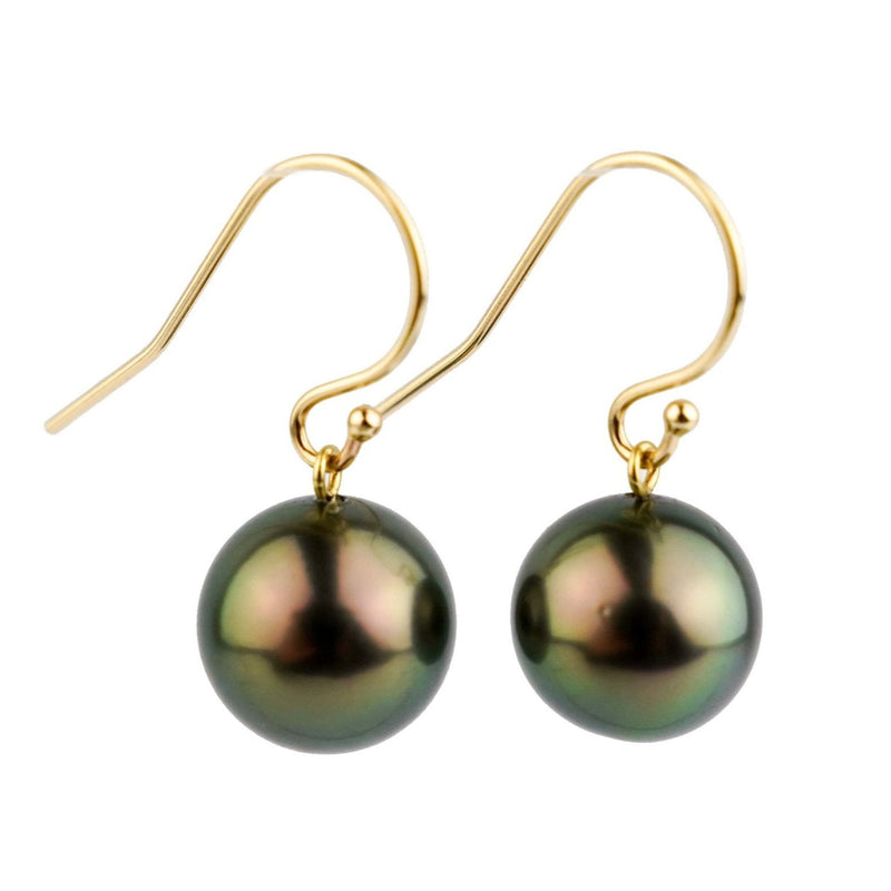 Golden Aubergine Peacock Tahitian Pearl Dangle Earrings