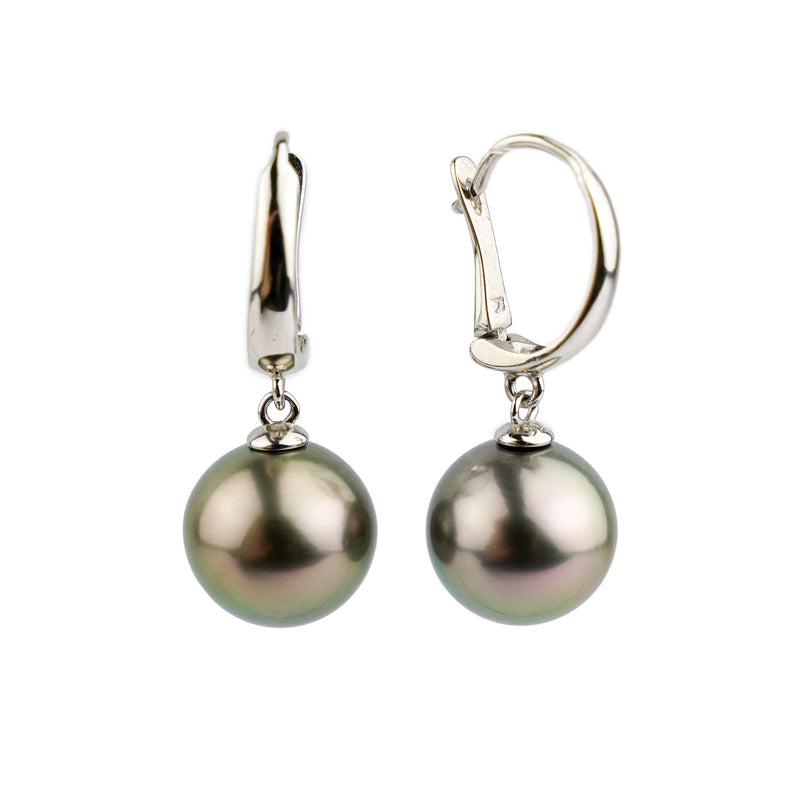 Rosy Pink Peacock 12mm Tahitian Pearl Lever-Back Earrings on Sterling Silver