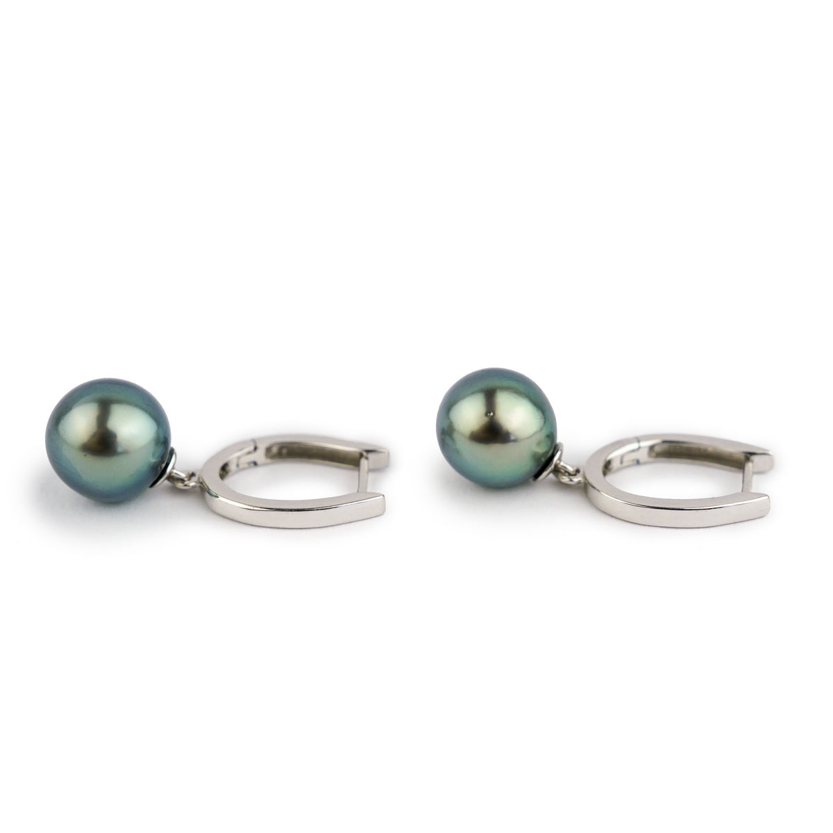 Bright Blue Dangle Hoop Earrings on 14K White Gold