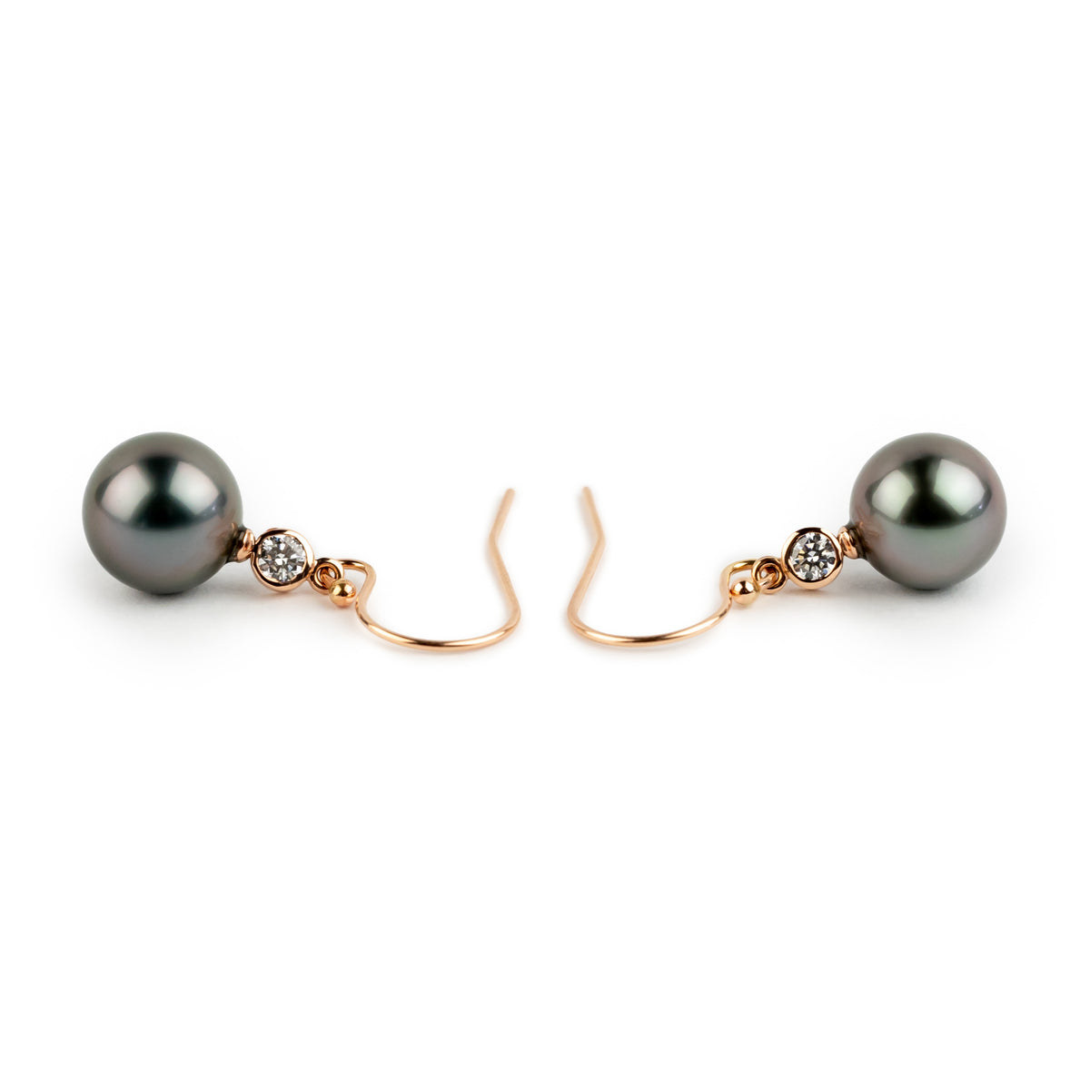 Tahitian Pearl & Diamond Aurora French Hook Earrings on 14K Rose Gold