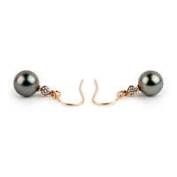 Tahitian Pearl & Diamond Aurora French Hook Earrings on 14K Rose Gold