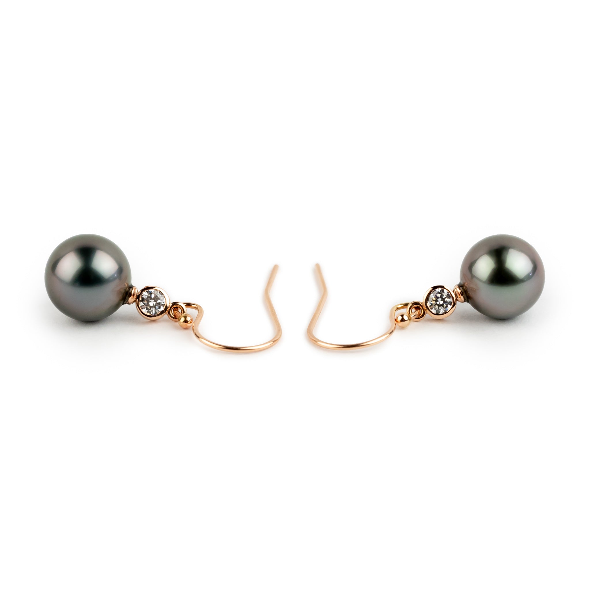Tahitian Pearl & Diamond Aurora French Hook Earrings on 14K Rose Gold