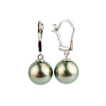 Pink-Green 9.5mm Tahitian Pearl Lever Backs on 14K White Gold